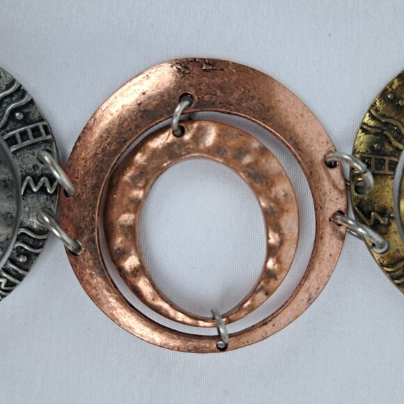 Boho Multi Tone Metal Hoop Chain Belt w/ Silver, Copper, Brass Tone Double Hoops - Picture 13 of 16